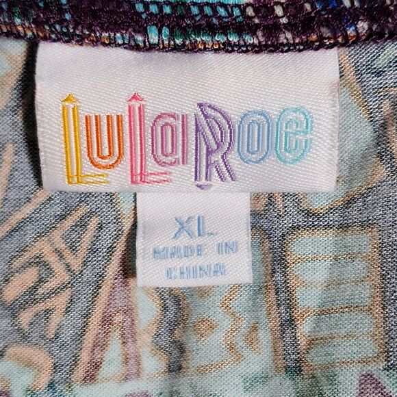 NWT LuLaRoe Madison Pleated Pull-On Skirt Green Blue Brown Orange Jersey Size XL - Picture 7 of 10